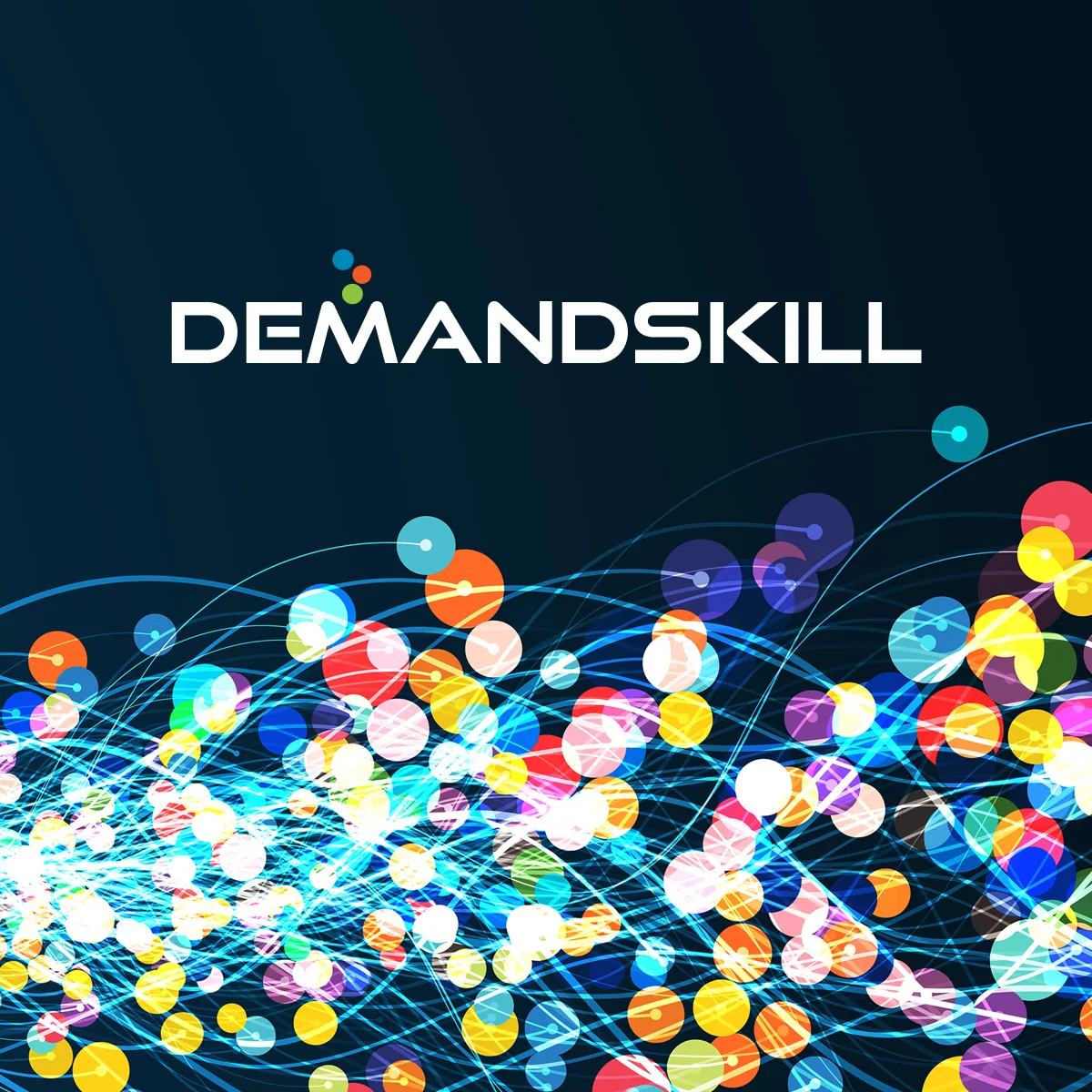 The DemandSkill logo over a field of colourful light