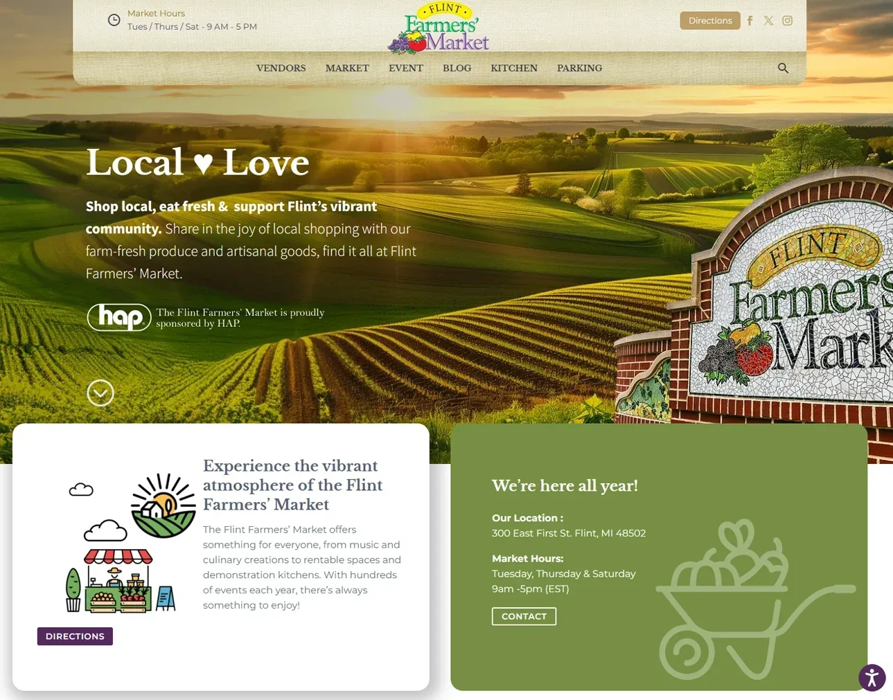 The homepage of the new Flint Farmers’ Market website
