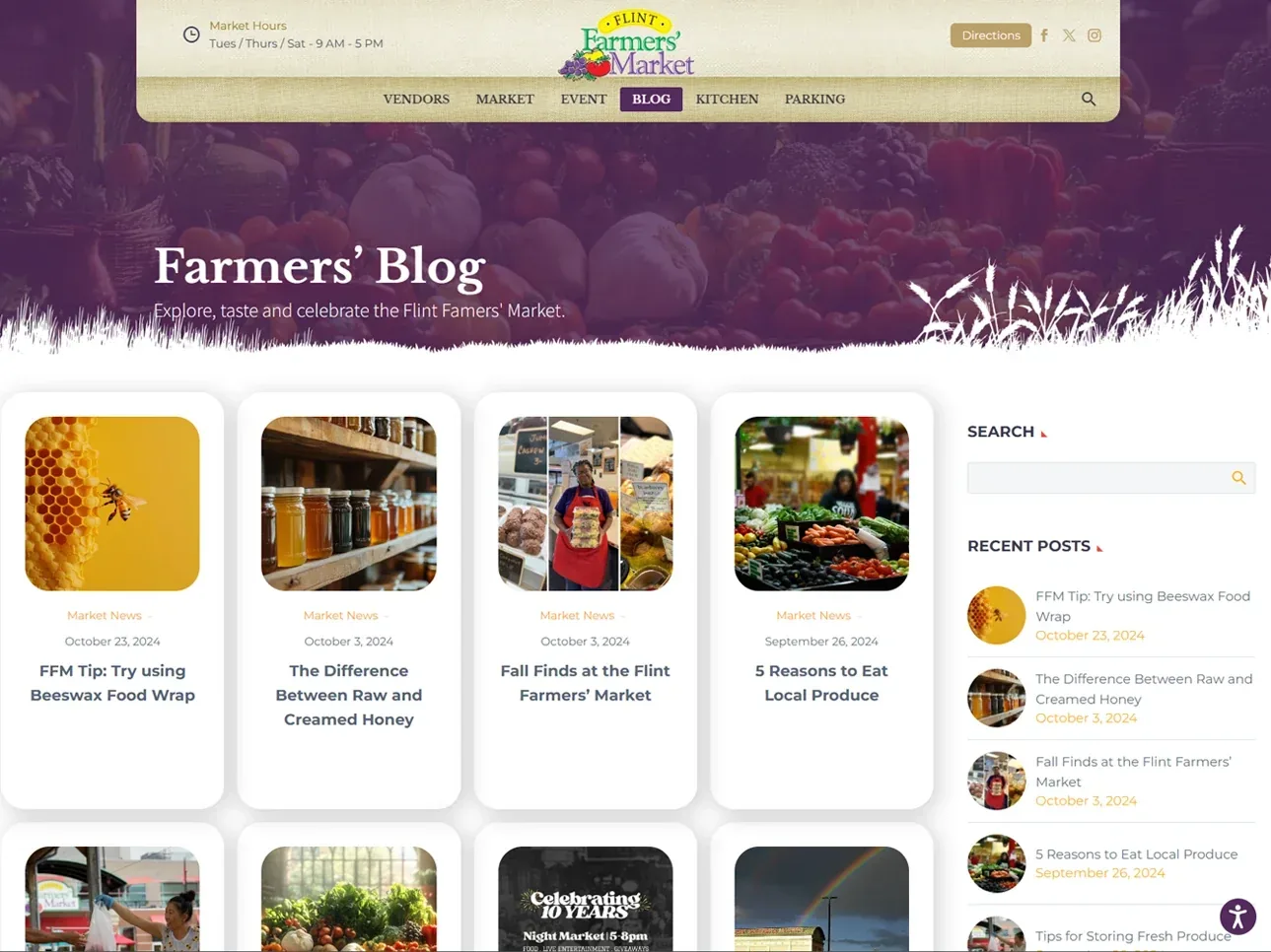 The Farmers’ Blog page on the new Flint Farmers’ Market website