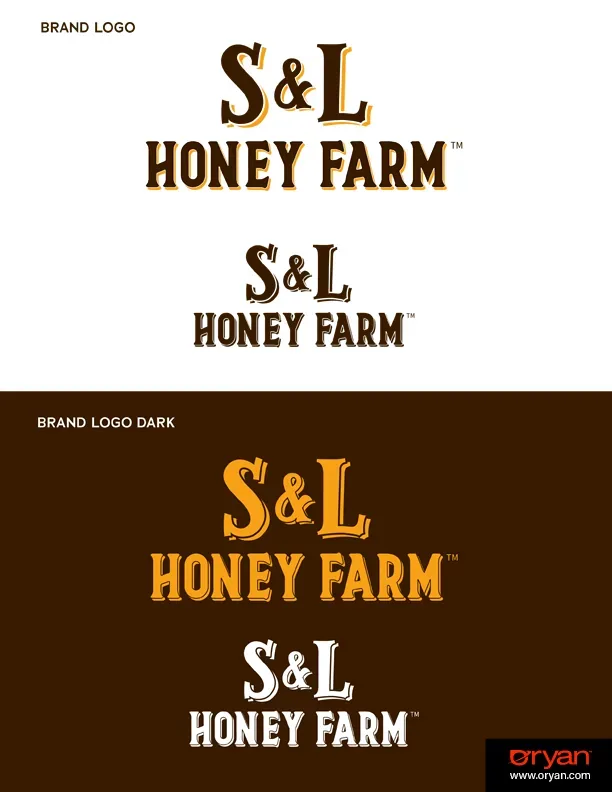 Brand sheet: the primary S & L Honey Farm lockup shown light and dark