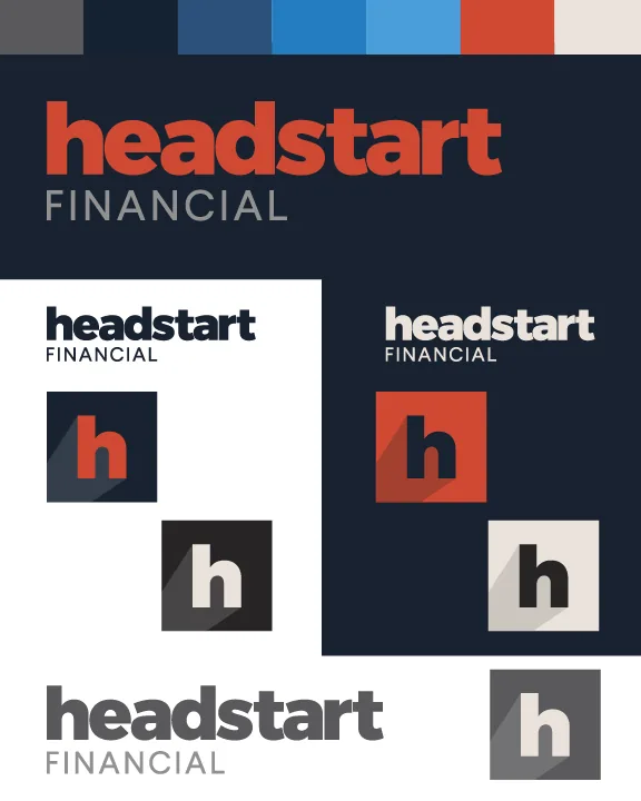 The Headstart Financial logo in its full set of colour and single-colour versions